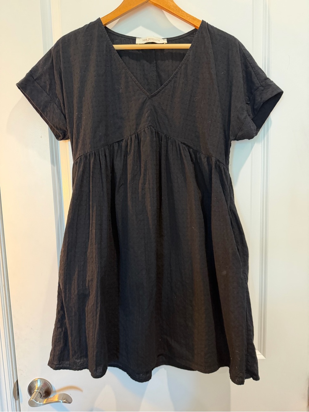 Les Soeurs Black Textured Cotton Gauze Babydoll Dress Pockets Oversized
